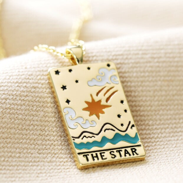 Gold Enamel Star Tarot Card Necklace