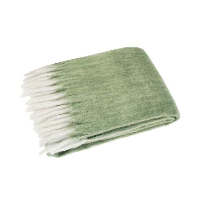 Woolen Throw with Tassels-green