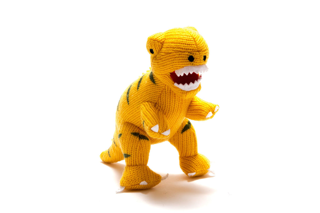 Knitted Yellow T Rex Dinosaur Rattle